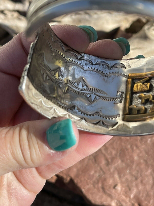 Handcrafted Vintage Sterling Silver & Kingman Turquoise Non Working Watch Bracelet