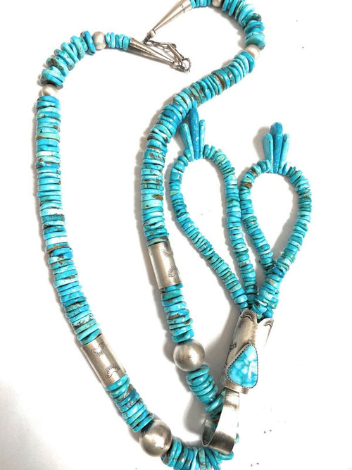 Santo Domingo Sterling Silver & Turquoise Jacla Necklace by Daniel Coriz