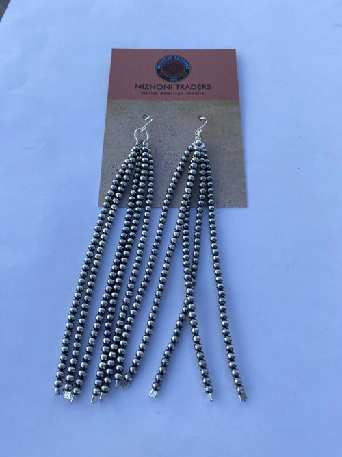 Sterling Silver Five Inch Tassel Beaded Earrings