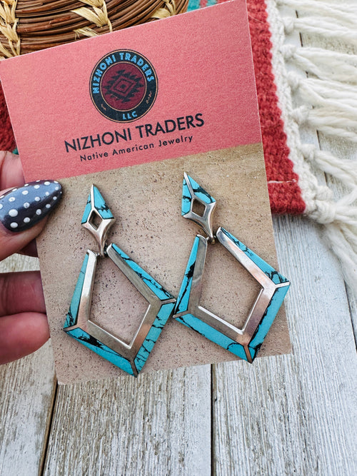 Handcrafted Old Pawn Sterling Silver & Turquoise Dangle Earrings