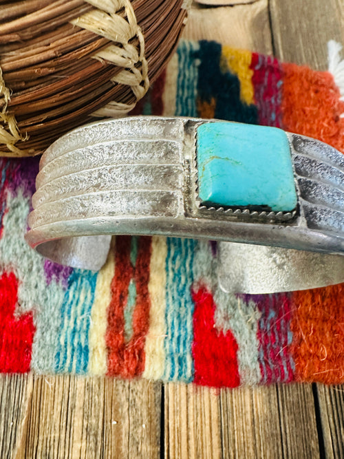 Handcrafted Old Pawn Turquoise & Sterling Silver Cuff Bracelet by Raymond Betsoi