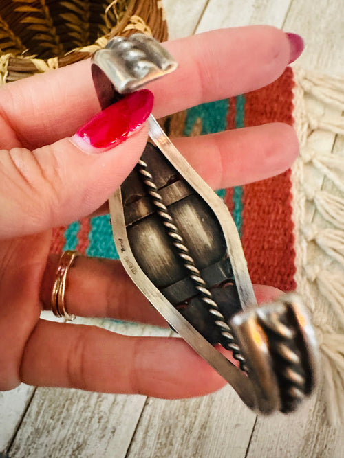 Handcrafted Old Pawn Sterling Silver & Carico Lake Turquoise Cuff Bracelet