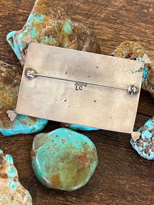 Handcrafted Sterling Silver and Turquoise Rug Brooch by Lee Charley