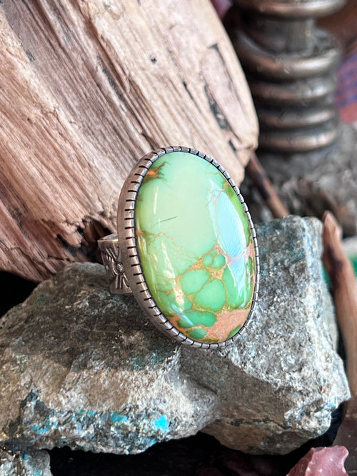 Raymond Coriz Handcrafted Emerald Valley Turquoise Cocktail Ring, Size 8
