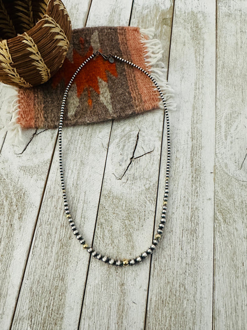 Navajo Sterling Silver & Gold Beaded 20” Necklace