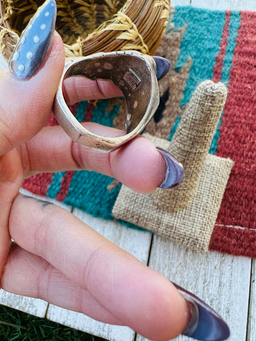 Old Pawn Handcrafted Black Onyx & Sterling Silver Inlay Ring Size 13