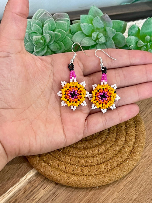 Handmade In Mexico Sterling Silver , Multi Color Dangle Beaded Earrings