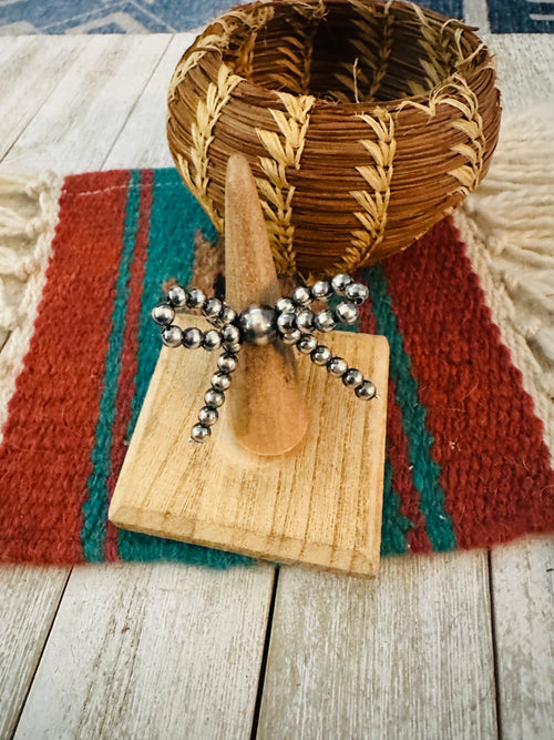 Handcrafted Sterling Silver Pearl Beaded Bow Adjustable Ring