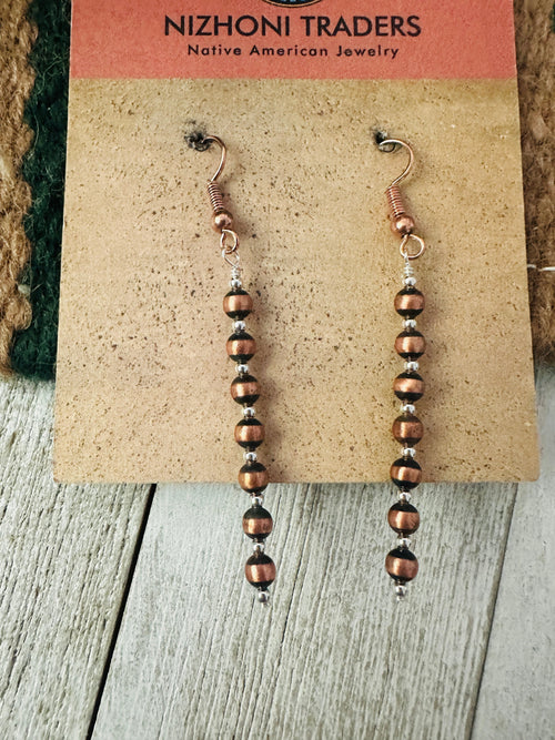 Handcrafted Copper, Sterling Silver Beaded Dangle Earrings