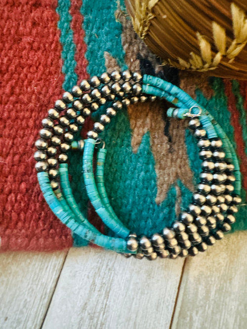 Navajo Turquoise & Sterling Silver Beaded Wrap Bracelet