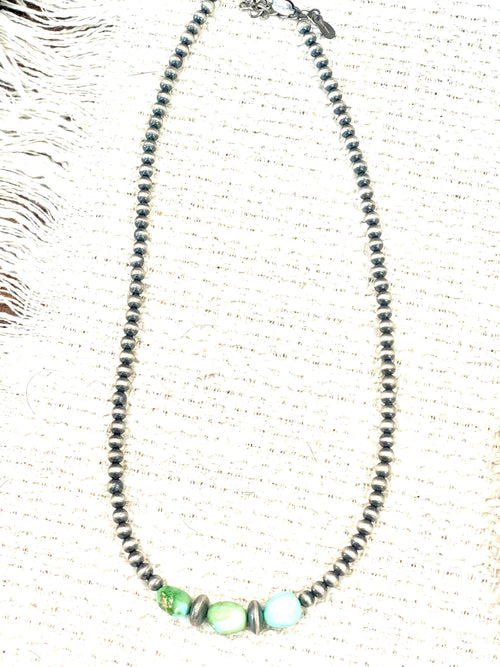 Handmade Sterling Silver & Sonoran Mountain Turquoise Beaded Necklace