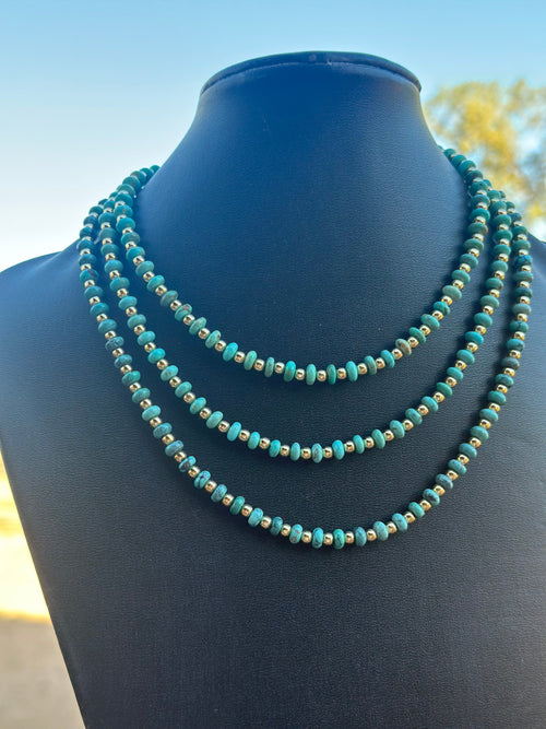 Gilded Sky Turquoise, Gold & Sterling Silver Beaded Necklace and Bracelets