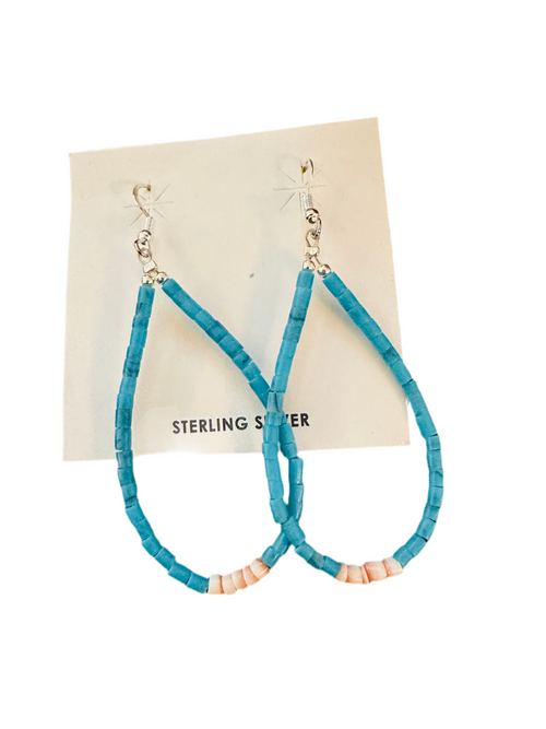 Navajo Turquoise, Shell & Sterling Silver Pearl Beaded Hoop Earrings