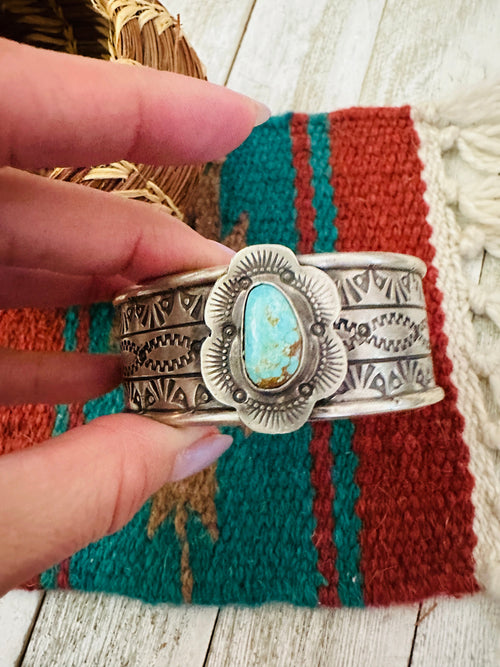 Handcrafted Old Pawn Turquoise & Sterling Silver Cuff Bracelet