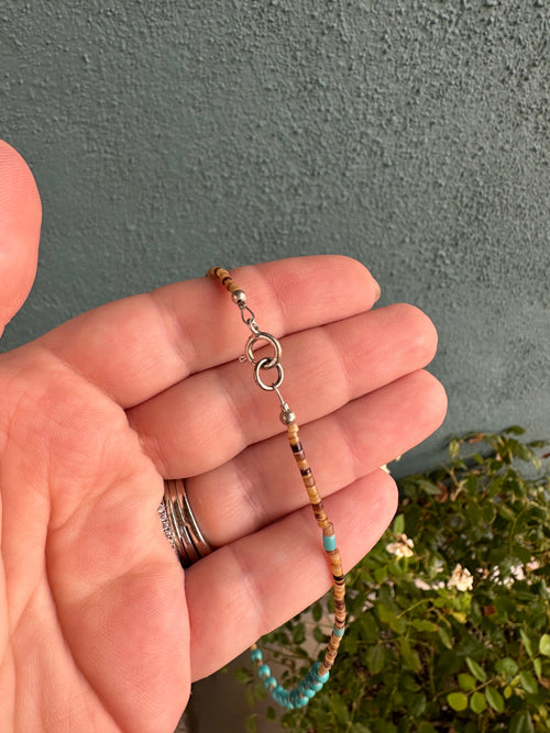 Handcrafted Turquoise And Heishi Beaded Necklace 16”