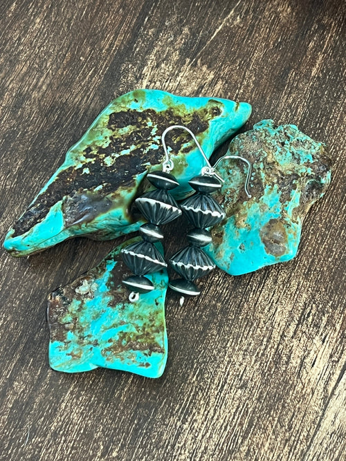 Navajo Sterling Silver Handmade Beaded Drop Earrings