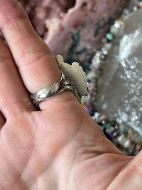 Apache Sterling Silver and Black Onyx Heart Ring by Rosella Paxson, Size 9.5