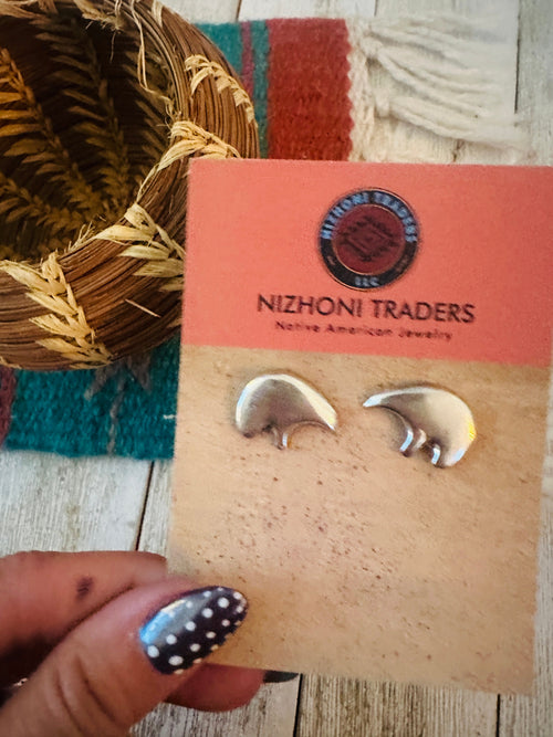 Handcrafted Old Pawn Sterling Silver Bear Paw Stud Earrings