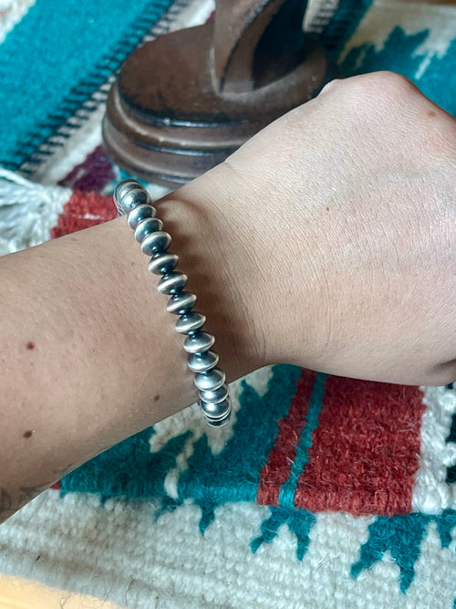Vinita Cowboy Handcrafted Handmade 5mm Sterling Silver Beaded Stretch Bracelet