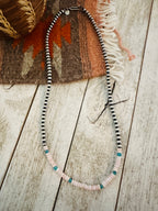 Navajo Sterling Silver Pearl, Queen Pink Conch & Turquoise Beaded Necklaces