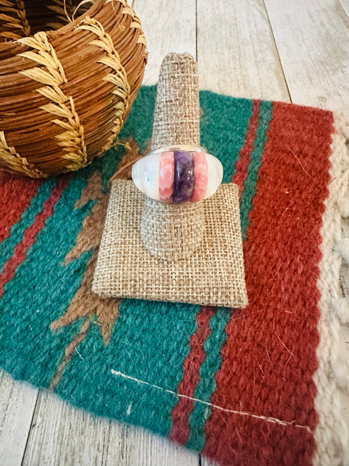 Old Pawn Navajo Sterling Silver & Multi Stone Inlay Ring Size 9