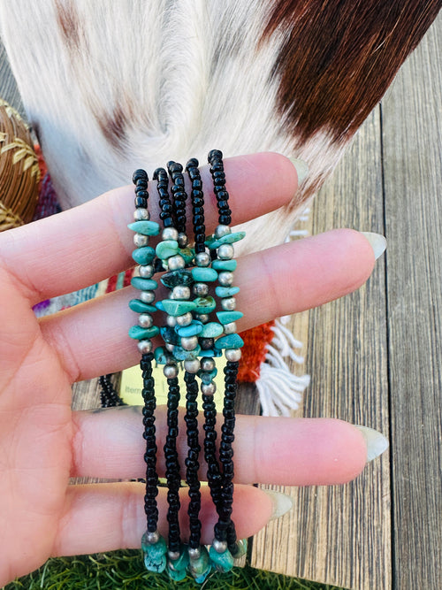 Old Pawn Handcrafted Sterling Silver and Turquoise Beaded 18” Necklace