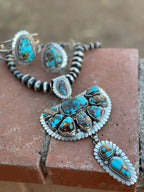 Charles Johnson Navajo Number 8 Turquoise & Sterling Silver Necklace, Bracelet and Ring Set Signed
