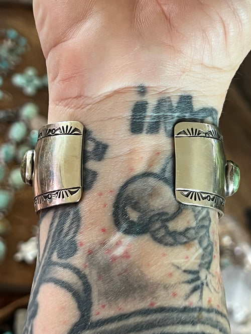 Handcrafted Old Pawn Sterling Silver and Royston Turquoise Overlay Bear Paw Cuff Bracelet by Charlie Bowie /