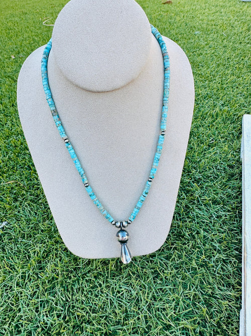Handcrafted Turquoise & Sterling Silver Beaded Blossom Necklace
