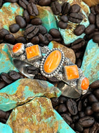 Apache Sterling Silver and Orange Spiny Oyster Shell Cuff Bracelet by Rosella Paxson