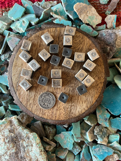 Handmade Stamped Sterling Silver Cube Beads, The Sunburst