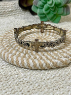 Vintage Handmade Copper Beaded Stretch Cross Bracelet