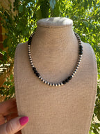 Navajo Pearl Sterling Silver & Black Onyx Beaded Necklace