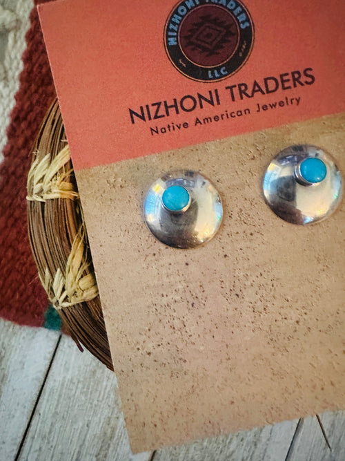 Handcrafted Old Pawn Sterling Silver & Turquoise Stud Earrings