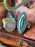 Old Pawn Sterling Silver and Turquoise Shadowbox Ring Signed LM