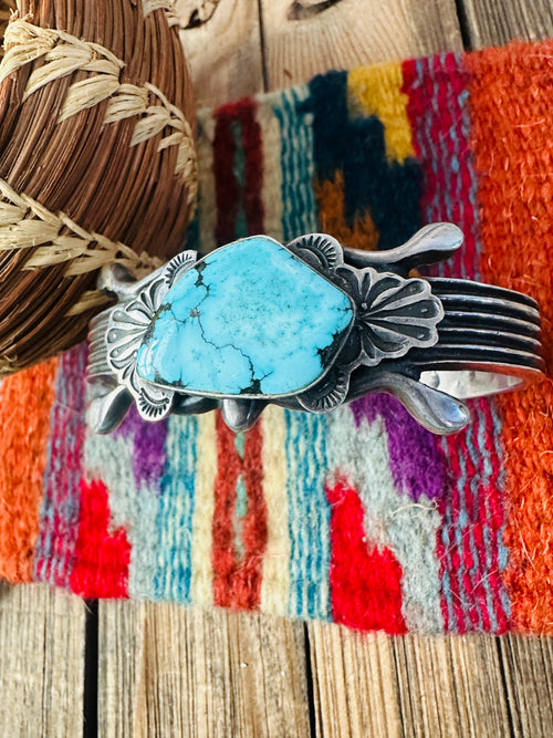 Handcrafted Old Pawn Turquoise & Sterling Silver Cuff Bracelet by Harold Becenti
