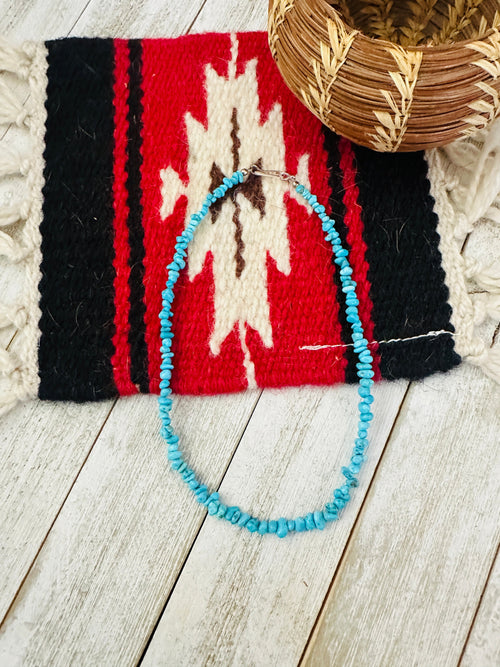 Handcrafted Turquoise & Sterling Silver 14” Beaded Necklace