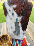 Handcrafted Morenci Turquoise & Sterling Silver Beaded Tassel Necklace