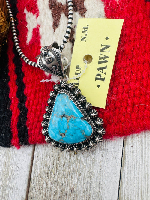 Old Pawn Handcrafted Sterling Silver and Kingman Turquoise Pendant by Happy Piasso