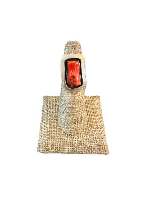 Old Pawn Navajo Sterling Silver & Coral Ring Size 5