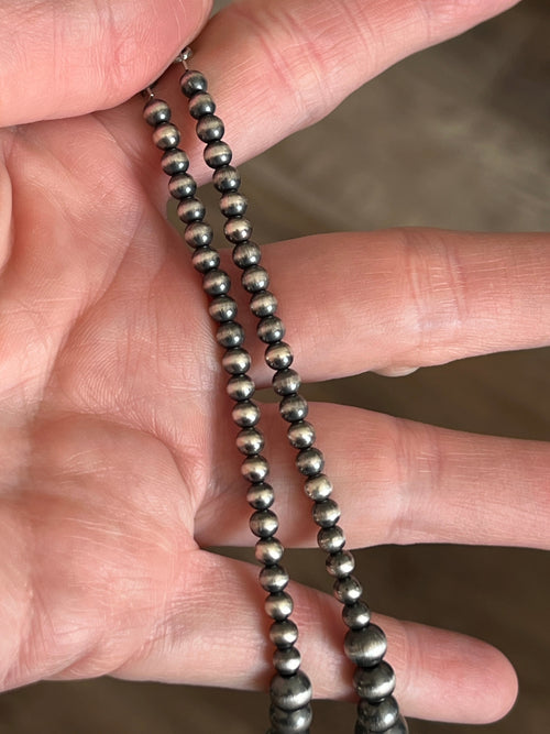 Navajo Made Electric Rainbow Sterling Silver, Turquoise and Spiny Oyster Single Strand Beaded Necklace by Rose Martin, 22 + 2 Inches