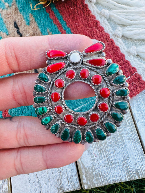 Old Pawn Handcrafted Sterling Silver and Multi Stone Wreath Brooch