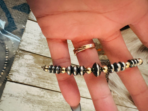 Navajo Sterling Silver & Gold Beaded Chain Necklace