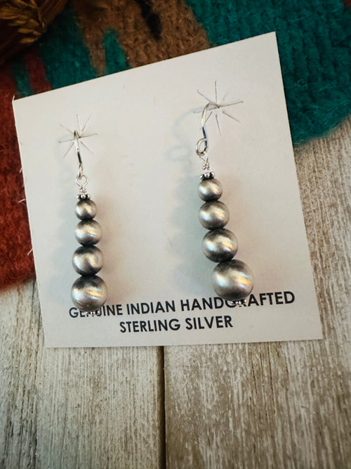 Handcrafted Sterling Silver Pearl Graduated Beaded Dangle Earrings