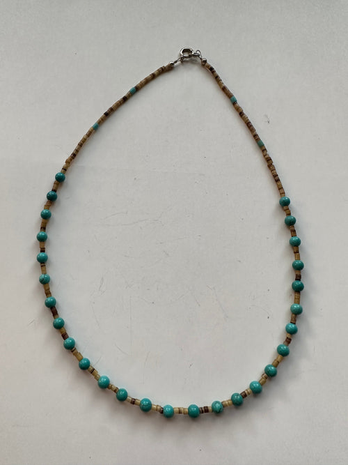 Handcrafted Turquoise And Heishi Beaded Necklace 16”