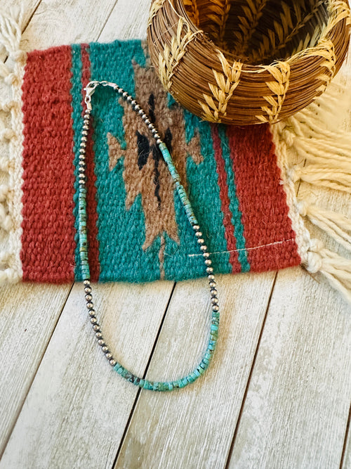 Navajo Turquoise & Sterling Silver Pearl 16” Beaded Necklace