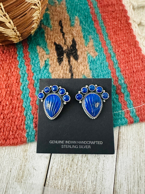 Handcrafted Old Pawn Sterling Silver & Lapis Clip On Earrings