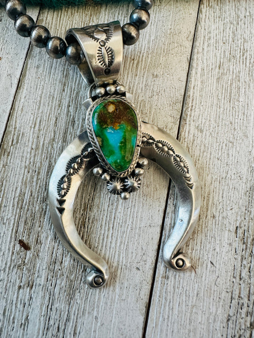 Navajo Sterling Silver & Sonoran Gold Turquoise Beaded Naja Necklace