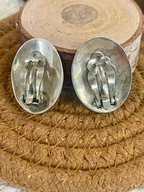 Old Pawn Sterling Silver Cluster Kokopelli Clip On Earrings