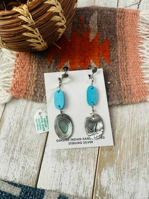 Handcrafted Old Pawn Turquoise & Abalone Dangle Earrings